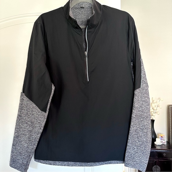 Lululemon Unisex Quarter 1/4 Zip Two Tone Sleeves Heather Grey Black - Picture 2 of 9